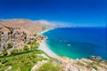 Panorama of Preveli beach at Libyan sea, river and palm forest, southern Crete , Greece