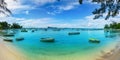 Public blue bay beach in the summertime in Mauritius Royalty Free Stock Photo