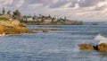 Panorama Puffy clouds at sunset Coastal residential area at La Jolla in California