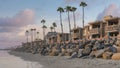 Panorama Puffy clouds at sunset Panoramic view of the beach at Oceanside in California during su