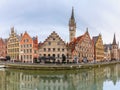 Panorama of Quay Graslei in Ghent town, Belgium Royalty Free Stock Photo