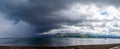 Panorama of rain storm over North Wales Coast