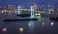 Panorama of Rainbow Bridge at night, Tokyo, Japan Royalty Free Stock Photo