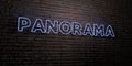 PANORAMA -Realistic Neon Sign on Brick Wall background - 3D rendered royalty free stock image