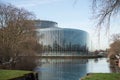 Panorama of the Rear view of the famous european parliament in border the Il river Royalty Free Stock Photo