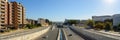 Panorama of rebuilt Vasil Levski Boulevard with six lane asphalt road and storm sewer taken from the new elevated pedestrian