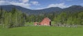 Panorama of a red barn in north Idaho Royalty Free Stock Photo