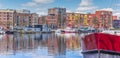 Panorama of a red bow in the east harbor of Groningen Royalty Free Stock Photo