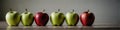 Panorama with red, green apples on natural background. Agriculture. Panoramic view. Fruits