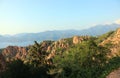 Panorama of the red rocks called calanchi near the town of PIANA