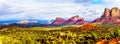 Panorama of the Red Rocks in the Munds Mountain Range, and Thunder Mountain in the distant, near the town of Sedona Royalty Free Stock Photo