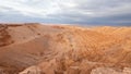 Panorama of the red rocks and rock formations of the Valle de la Muerte, Valley of Mars, in the Atacama Desert.