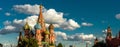 Panorama of Red Square in Moscow city center, beautiful view of old St BasilÃ¢â¬â¢s Cathedral and Kremlin in summer Royalty Free Stock Photo