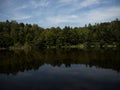 Panorama reflection of green nature tree forest in blue lake Litzelsee Steisslingen Radolfzell Konstanz Bodensee Germany Royalty Free Stock Photo