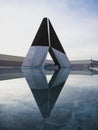 Panorama reflection of Monumento aos Combatentes do Ultramar tribute fallen soldiers memorial in Belem Lisbon Portugal Royalty Free Stock Photo