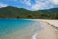 Panorama of a remote Colombian beach of white sand and beautiful vegetation