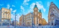 Panorama of University and University Church, Egyetem Square , Budapest, Hungary