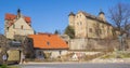 Panorama of the restaurant in front of the castle in Seeburg Royalty Free Stock Photo