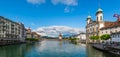Panorama on the Reuss River in Lucerne Royalty Free Stock Photo