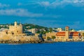 Panorama of Rhodes with Saint Nicholas Fortress and Church of th Royalty Free Stock Photo