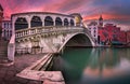 Panorama of Rialto Bridge and San Bartolomeo Church at Sunrise, Royalty Free Stock Photo