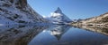 Panorama of Riffelsee with Matterhorn reflection