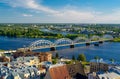 Panorama of Riga city with railway bridge