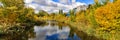 Panorama with river, city and park views. Autumn city landscape