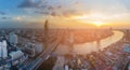 Panorama river curved Bangkok city downtown