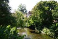 Panorama at the River Oker in the Old Town of Wolfenbuettel, Lower Saxony Royalty Free Stock Photo