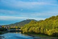 Panorama with river Po and Basilica of Superga. Turin Torino, Italy.