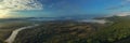 Panorama of the river valley. Morning fog . The mountains on the horizon. Royalty Free Stock Photo