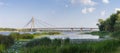 Panorama of road cable-stayed bridge across river, Kyiv, Ukraine
