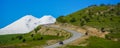 Panorama Road Leading To Mount Elbrus In Summer