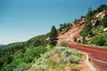 Panorama Road in Red Rock Mountain Landscape at Colob Canyon in Zion National Park, Utah Royalty Free Stock Photo