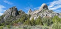 Panorama of rock formations tower above hiking trails at Castle Rocks State Park, Idaho, USA Royalty Free Stock Photo