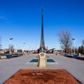 Panorama of Rocket Monument to the Conquerors of Space and Memorial Museum of Cosmonautics in Moscow, Russia