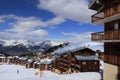 Panorama of rocks in the Alpine resort of La Plagne, France