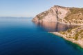 Panorama of rocky coast of Aegean sea at sunny day
