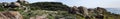 Panorama of rocky coastal dunes at Cape Clairault south west Australia in late winter. Royalty Free Stock Photo