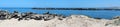 Panorama of rocky fishing groynes at the Cut West Australia