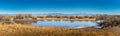 Panorama of the Rocky Mountains seen from the Russel Lakes State Widlife Area, Colorado Royalty Free Stock Photo