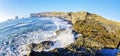 Panorama of rocky south coast of Iceland