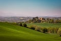 Panorama of the rolling green countryside hills of Passo Ripe, near Senigallia, Le Marche, Italy