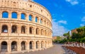 Panorama of the Roman Coliseum, a majestic historical monument Royalty Free Stock Photo