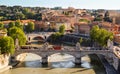 Panorama of Rome, Italy, Europe. Nice scenery bridges across Tiber River