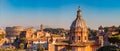 Panorama Rome Italy, sunset city Colosseum ruins Roman Forum from square of Venice Royalty Free Stock Photo