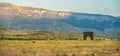 Panorama of Roosevelt Arch And Hillside In Gardiner Montana