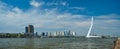 View of Rotterdam over Nieuwe Maas with Erasmusbrug bridge. Rottherdam, the Netherlands