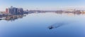 Panorama of a rowing boat at the Ems-Jade-Kanal in Wilhelmshaven